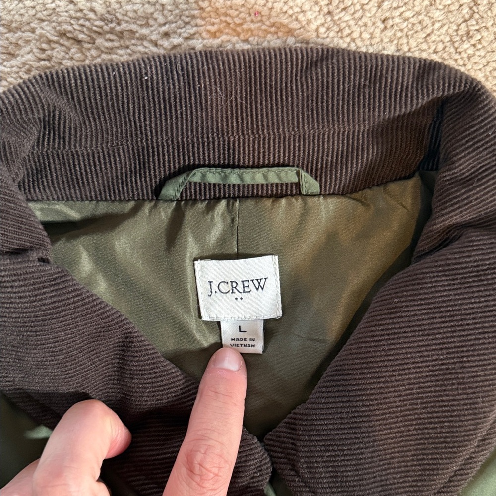 J. Crew Green Jacket with Dark Brown Collar - Picture 2 of 2